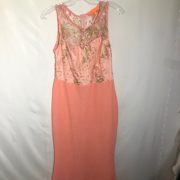Woman’s Peach Floor Length Dress. Embellished Top. Size L - Picture 1 of 8